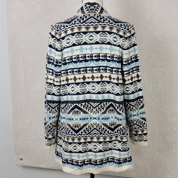 Lucky Brand Blue And Beige Southern Aztec Waterfall Drape Cardigan Sweater Sz M - Picture 2 of 11